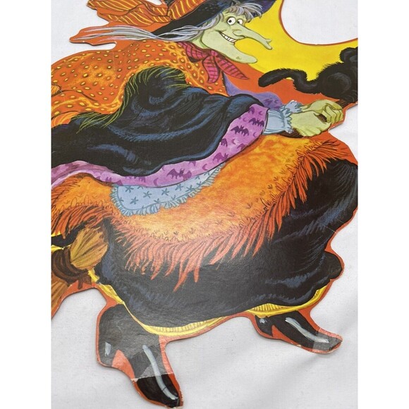 Vintage Halloween Diecut Cutout Decor 15” Witch Broom Black Cat Pumpkin - Picture 5 of 14